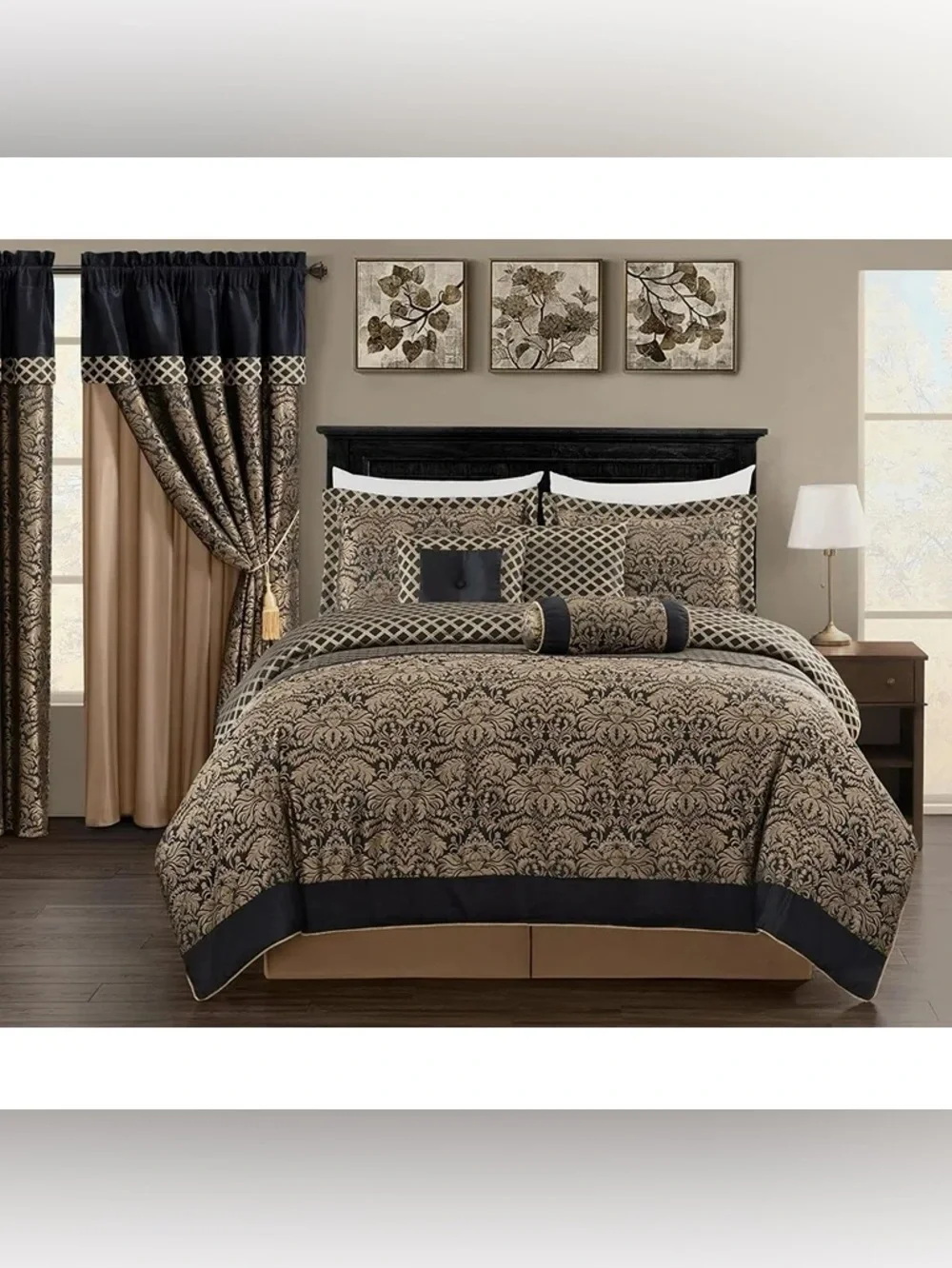 Luxury Black and Gold Jacquard king 3 piece Comforter Set
